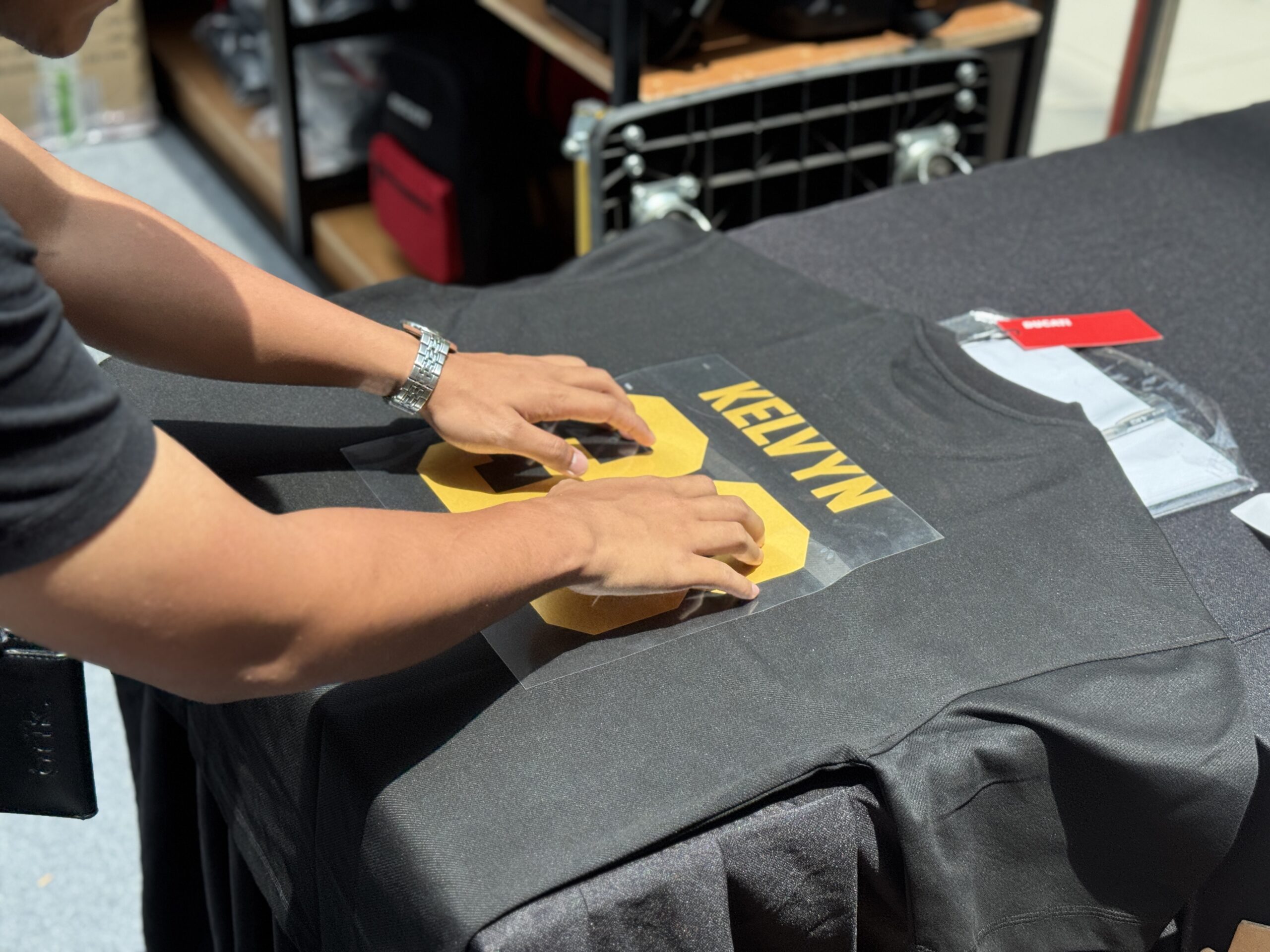 Live Vinyl t-shirt printing booth at Ducati event